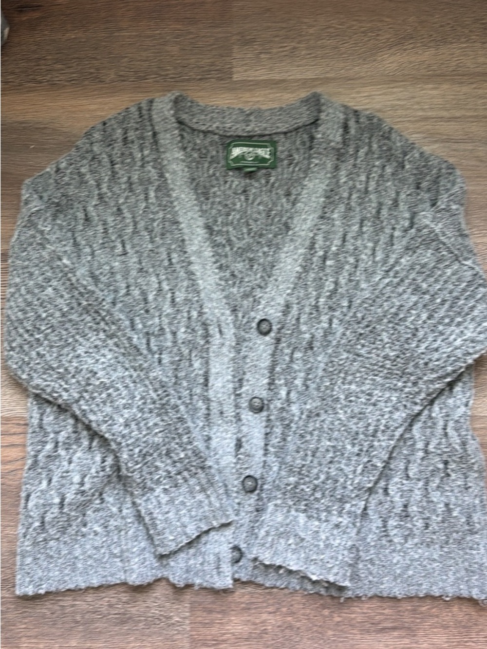 American Eagle Outfitters Gray Cable Knit Button-Front Cardigan